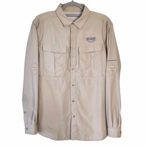 Columbia Omni-Shield Long Sleeve Button Up‎ Nylon Fishing Shirt Mens Large Beige